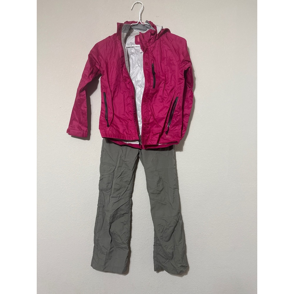REI‎ Girls Size 8 Pink Rain Jacket and Gray Hiking Pants Outdoor